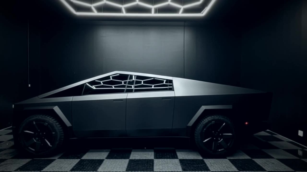 Tesla Cybertruck rear profile with light bar at Garage 7 in Philadelphia